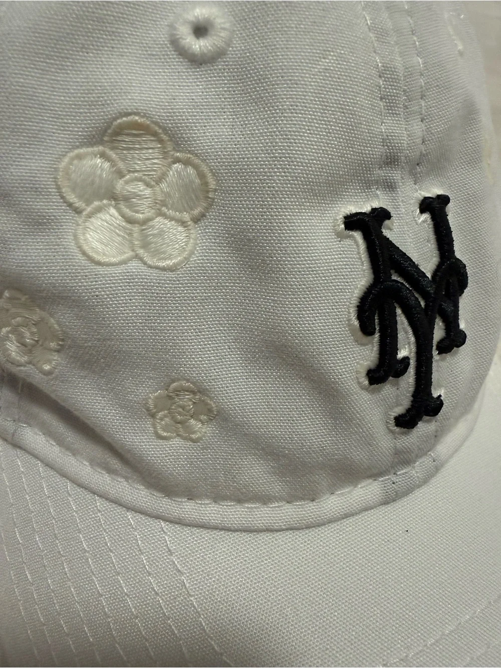 Kids White Embroidered Floral Baseball Cap with NY Logo